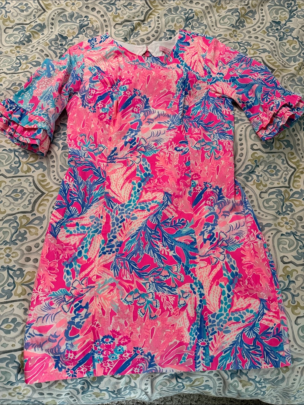 Lilly Pulitzer Pink Floral Shift Dress with Blue Accents
